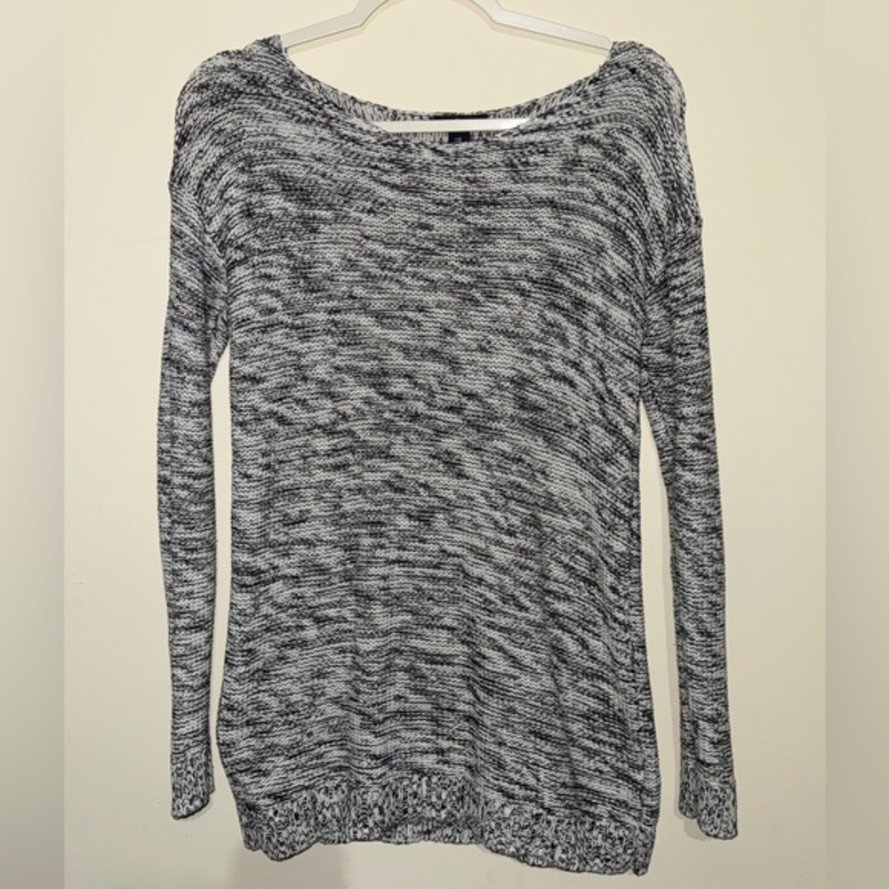 GAP Marled Black and White Crew Neck Sweater